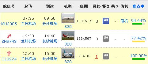 兰州到张家界航班时刻