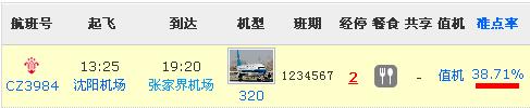 沈阳到张家界航班时刻