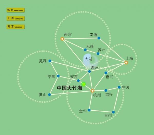 安吉竹海与周边城市交通关系及路线图