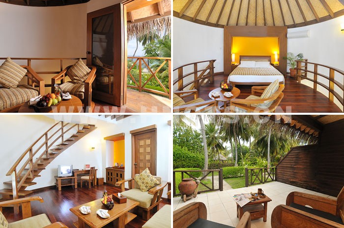 马尔代夫班度士岛按摩池沙滩别墅卧室、客厅、浴室