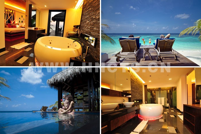 马尔代夫Jacuzzi Pool Villa 浴室、阳光甲板、私人无边泳池